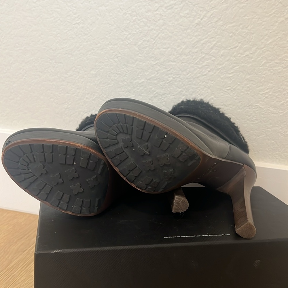 Coach black heeled platform booties w shearling ankles. Size 6 - Picture 9 of 10